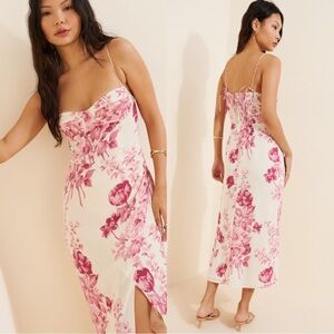 Reformation Kourtney White Midi Dress with Pink Floral Print